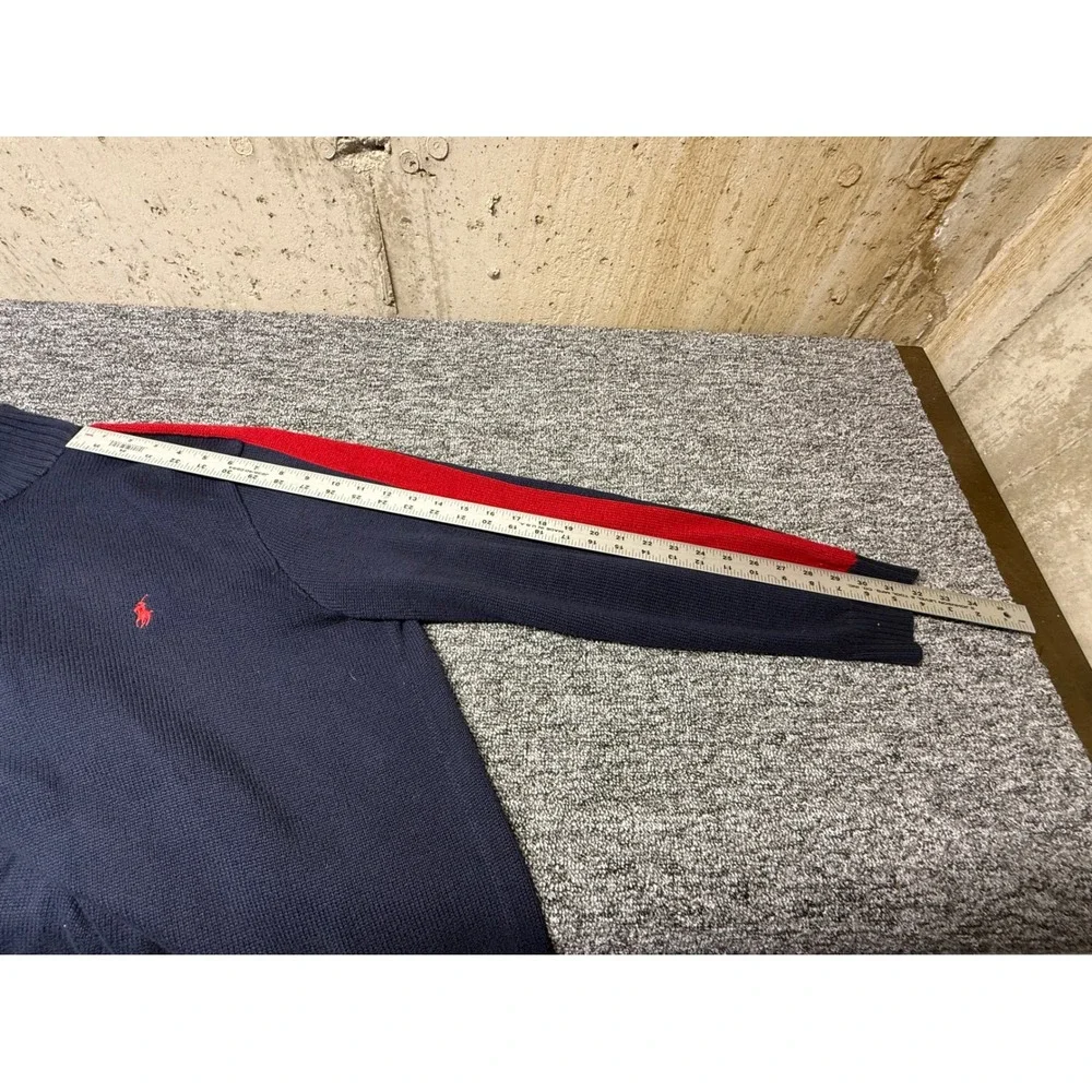 Polo Ralph Lauren Mens XL Navy Blue Red Stripe Quarter Zip Cotton Sweater Logo